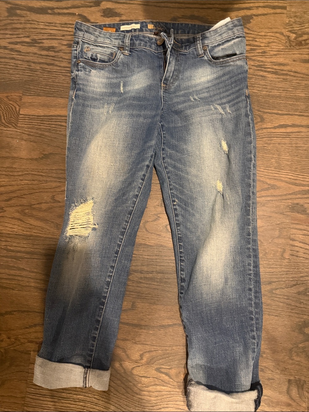KUT from the Kloth Catherine boyfriend Distressed Rolled Cuff Blue Jeans size 8